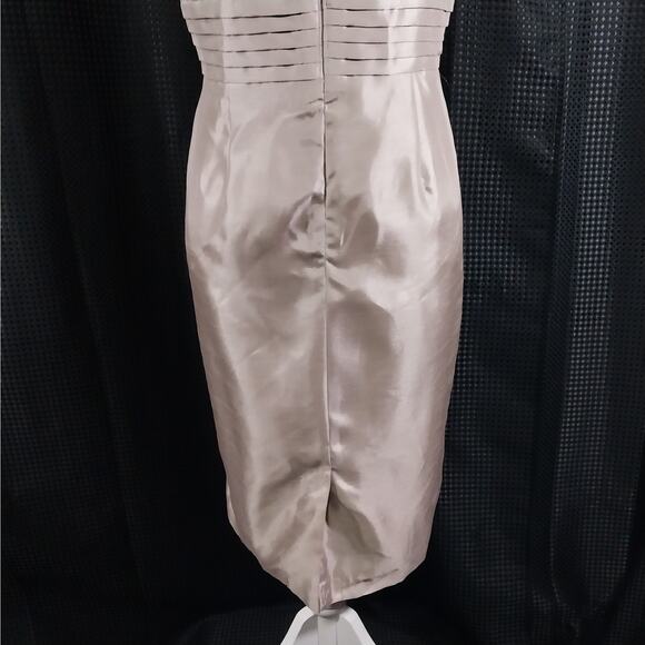 R & M RICHARDS PETITES! CHAMPAGNE BEIGE SATIN, LACE & RHINESTONE DRESS! SZ 10P - Picture 7 of 9
